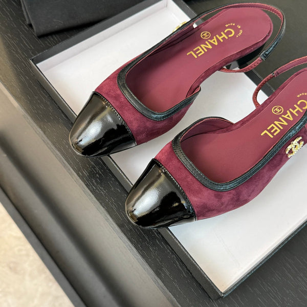 CC Slingback Nero Pelle Scamosciata Rosso Scuro