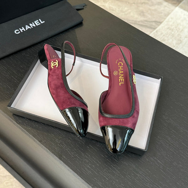 CC Slingback Nero Pelle Scamosciata Rosso Scuro