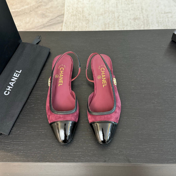 CC Slingback Nero Pelle Scamosciata Rosso Scuro
