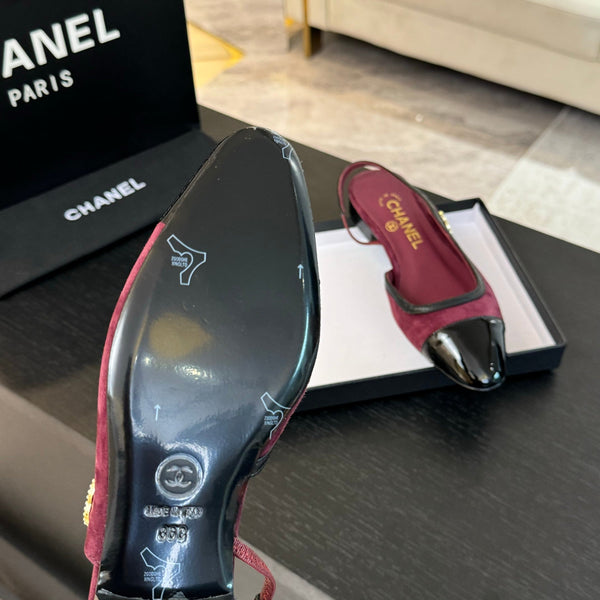 CC Slingback Nero Pelle Scamosciata Rosso Scuro