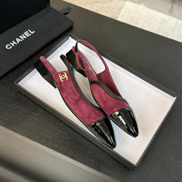 CC Slingback Nero Pelle Scamosciata Rosso Scuro