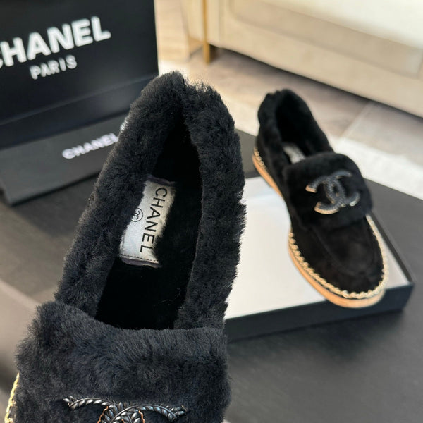 CC Moccasins Black Suede And Fleece