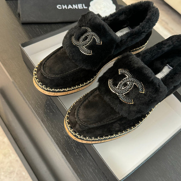 CC Moccasins Black Suede And Fleece