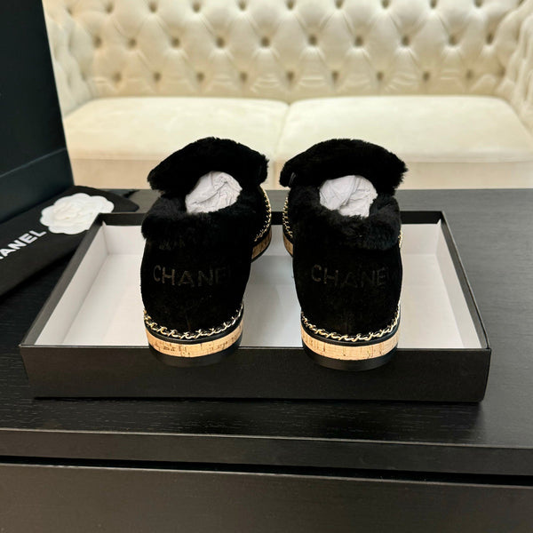 CC Moccasins Black Suede And Fleece