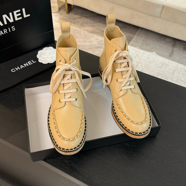 CC Ankle Boots Beige With Chain Calfskin