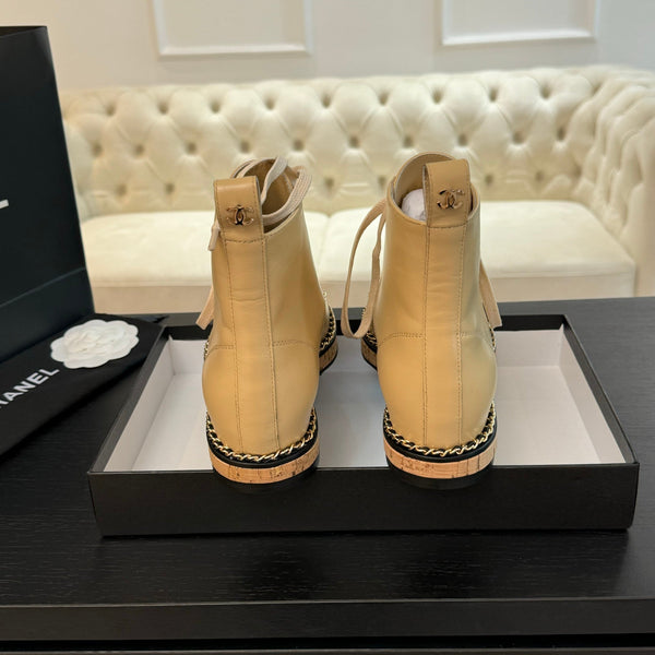 CC Ankle Boots Beige With Chain Calfskin