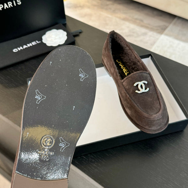 CC Moccasins Gray Brown Suede And Wool