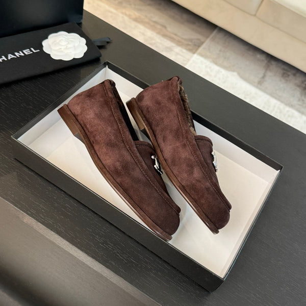 CC Moccasins Earth Brown Suede And Wool