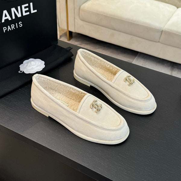 CC Moccasins White Suede And Wool