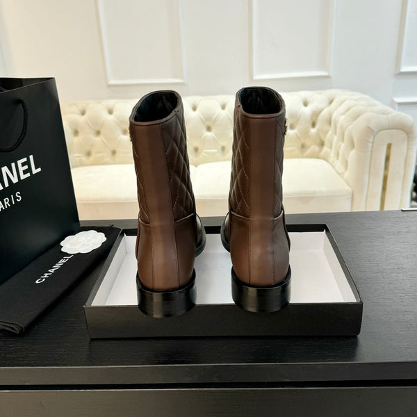 CC Ankle Boots 30mm Earth Brown Calfskin Quilted