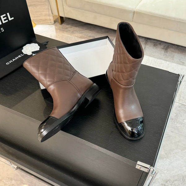 CC Ankle Boots 30mm Earth Brown Calfskin Quilted