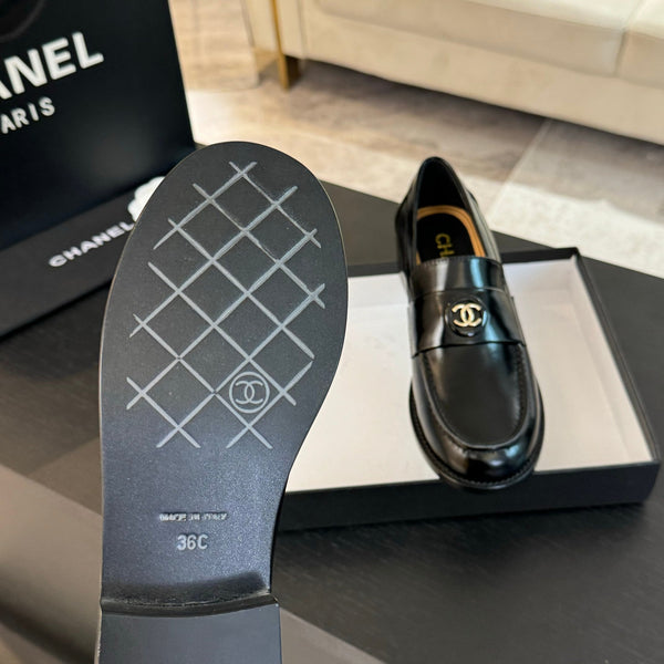 CC Moccasins Glossy Black Cowhide