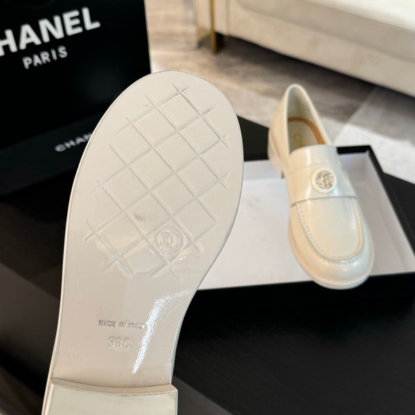 CC Moccasins Glossy White Cowhide