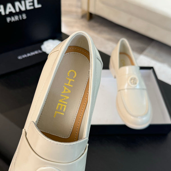 CC Moccasins Glossy White Cowhide