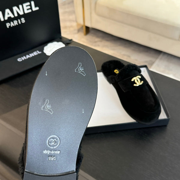 CC Mule Black Suede Lamb Wool