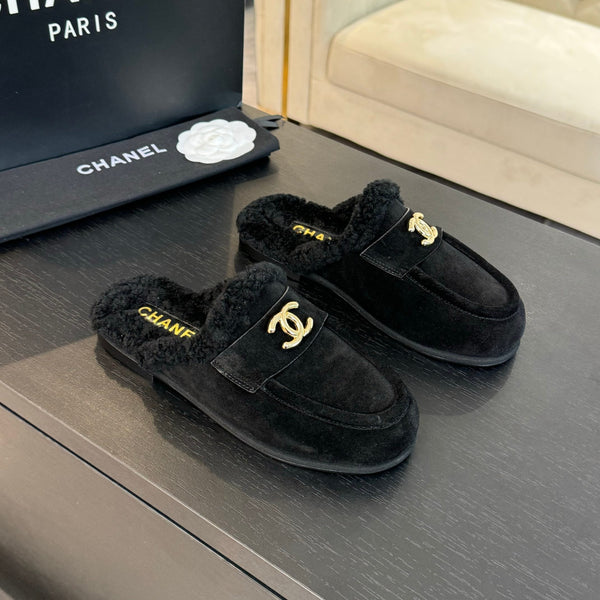 CC Mule Black Suede Lamb Wool