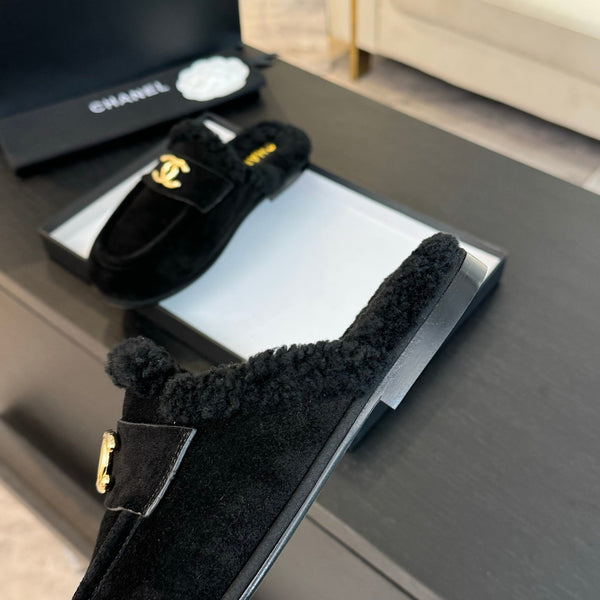 CC Mule Black Suede Lamb Wool