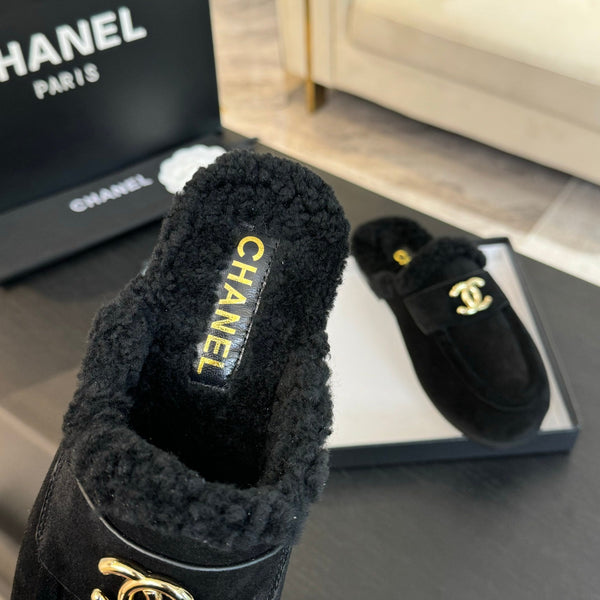 CC Mule Black Suede Lamb Wool