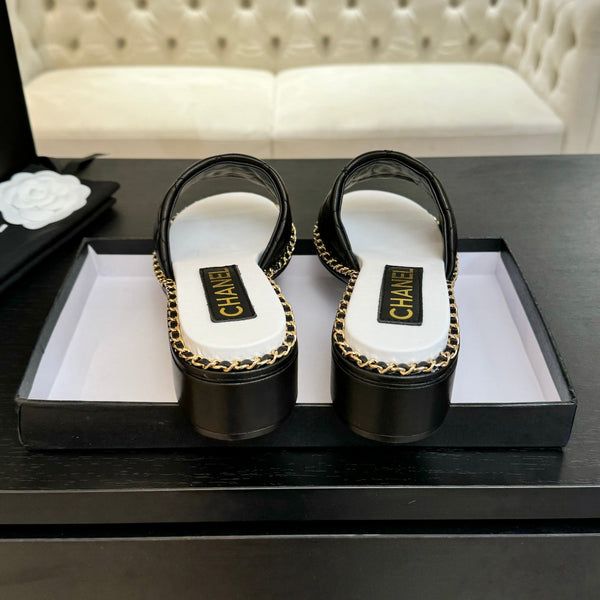 HIGH FLATFORM SLIPPER IN BLACK EMBOSSED SHEEPSKIN