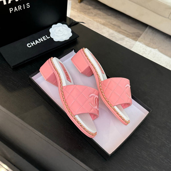 HIGH FLATFORM SLIPPER IN ROUGE PINK EMBOSSED SHEEPSKIN