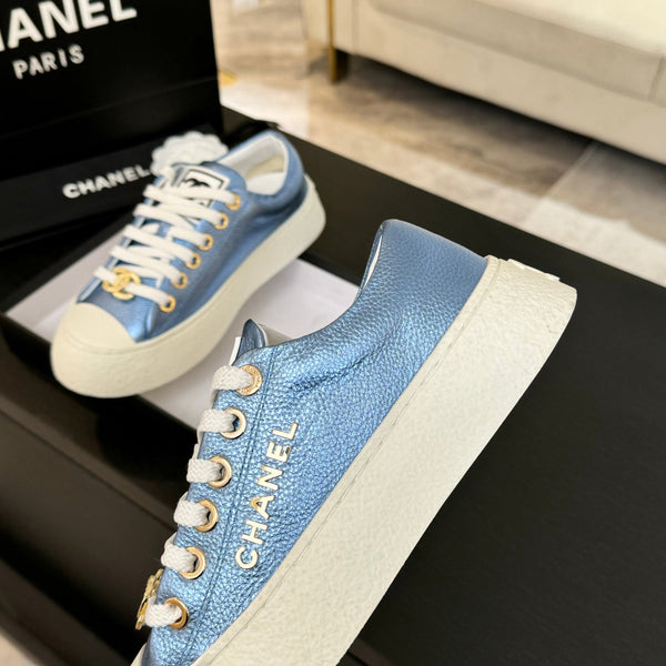 BIG-HEAD COOKIE SHOES IN TEAL BLUE MIX WHITE LAMBSKIN