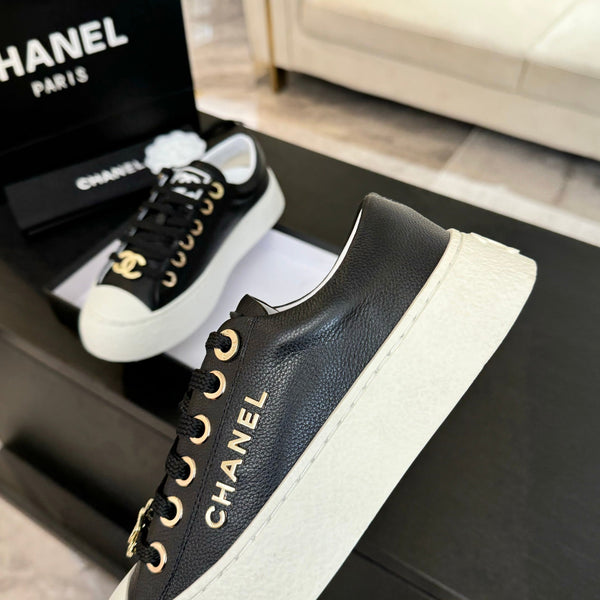 BIG-HEAD COOKIE SHOES IN BLACK MIX WHITE LAMBSKIN