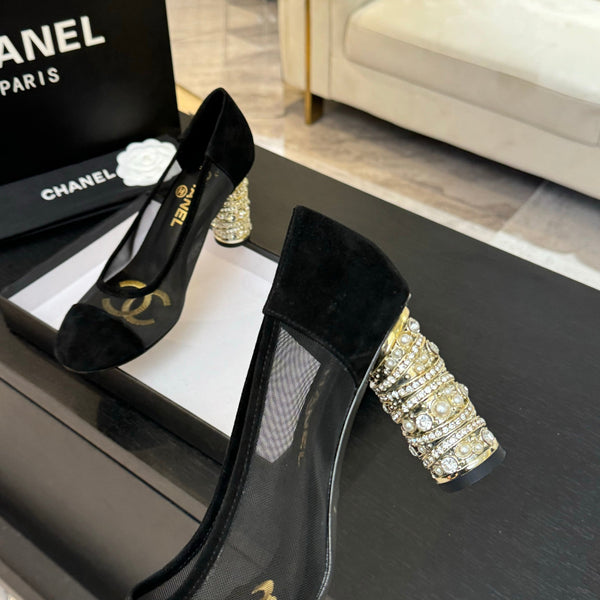 HIGH HEEL 85 MM SANDALS IN BLACK SUEDE AND MESH