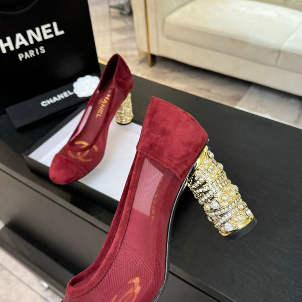 HIGH HEEL 85 MM SANDALS IN CHERRY RED SUEDE AND MESH