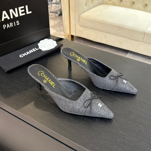 MULE CON TACCO ALTO 65 MM IN FELTRO GRIGIO TOPO