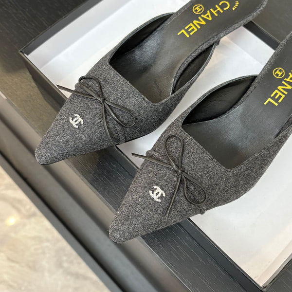 MULE CON TACCO ALTO 65 MM IN FELTRO GRIGIO TOPO