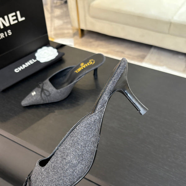 MULE CON TACCO ALTO 65 MM IN FELTRO GRIGIO TOPO