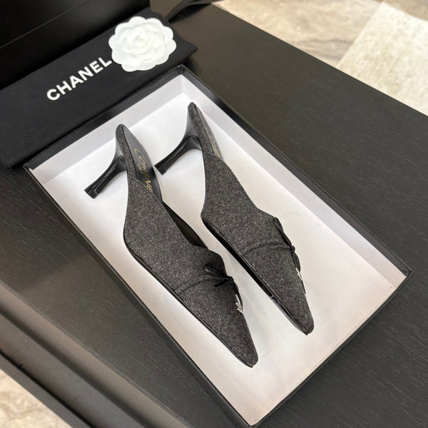 MULE CON TACCO ALTO 65 MM IN FELTRO GRIGIO TOPO