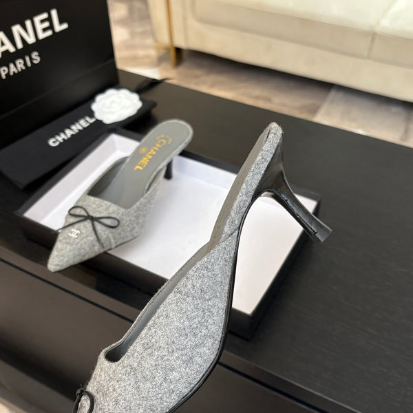 MULE TACCO ALTO 65 MM IN FELTRO GRIGIO TORTORA