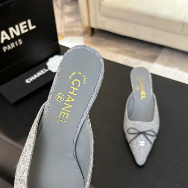 MULE TACCO ALTO 65 MM IN FELTRO GRIGIO TORTORA