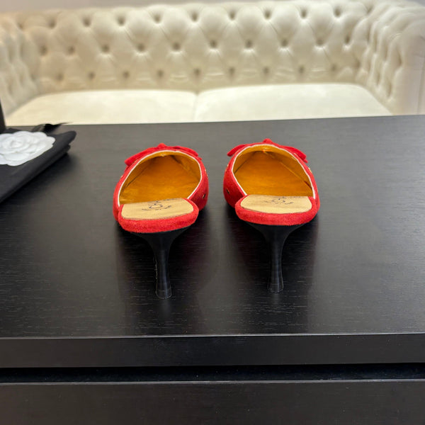 MULE CON TACCO ALTO 65 MM IN CAMOSCIO ROSSO CARAMELLA