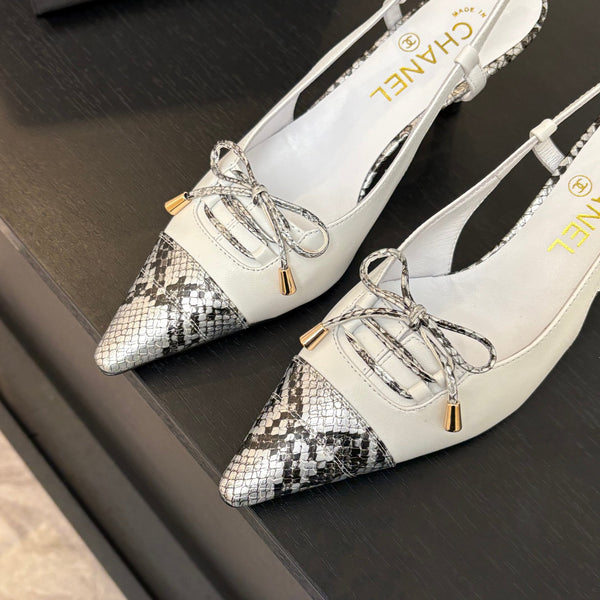 DÉCOLLETÉ CON TACCO ALTO 65 MM IN PELLE DI AGNELLO BIANCA CON MOTIVO A PELLE DI SERPENTE