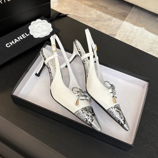 DÉCOLLETÉ CON TACCO ALTO 65 MM IN PELLE DI AGNELLO BIANCA CON MOTIVO A PELLE DI SERPENTE