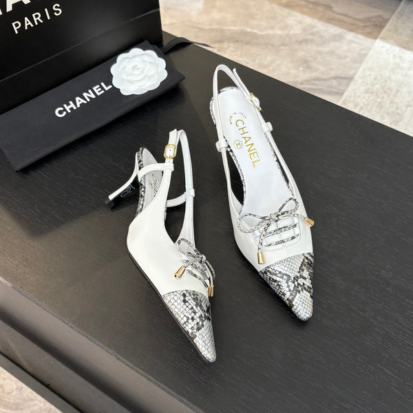 DÉCOLLETÉ CON TACCO ALTO 65 MM IN PELLE DI AGNELLO BIANCA CON MOTIVO A PELLE DI SERPENTE