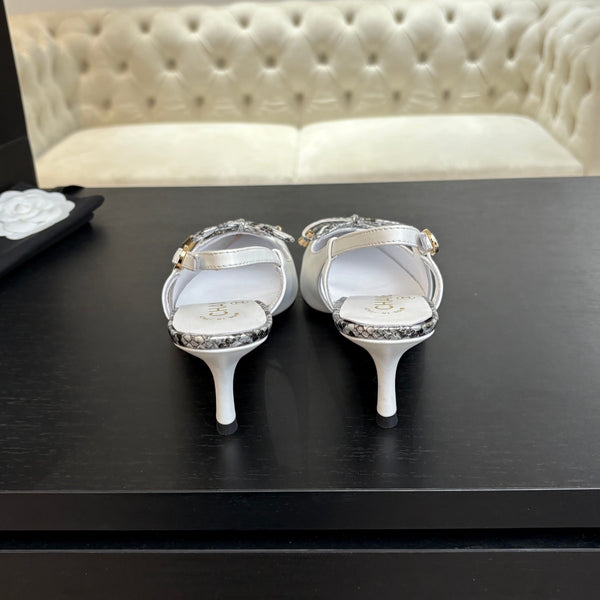 DÉCOLLETÉ CON TACCO ALTO 65 MM IN PELLE DI AGNELLO BIANCA CON MOTIVO A PELLE DI SERPENTE