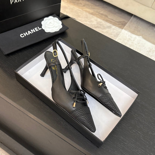 DÉCOLLETÉ CON TACCO ALTO 65 MM IN PELLE DI AGNELLO NERA CON MOTIVO SERPENTE