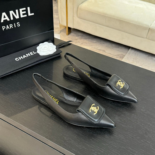 CC 25C Slingback Flat Nero Vera pelle di pecora 212949