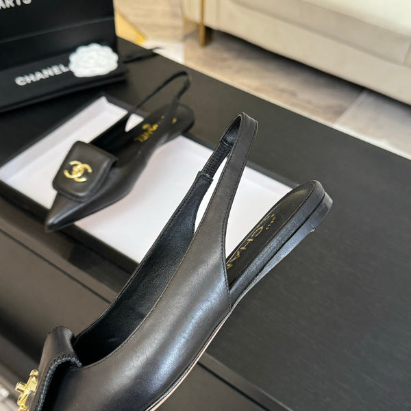 CC 25C Slingback Flat Nero Vera pelle di pecora 212949