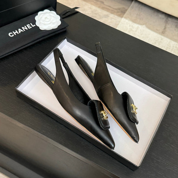 CC 25C Slingback Flat Nero Vera pelle di pecora 212949