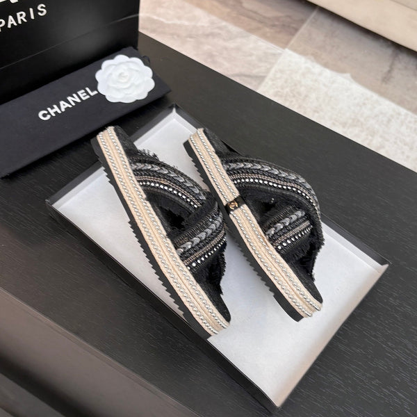 CC 25C Thick-Soled Slipper In Black Denim Space blue Fabric 213231