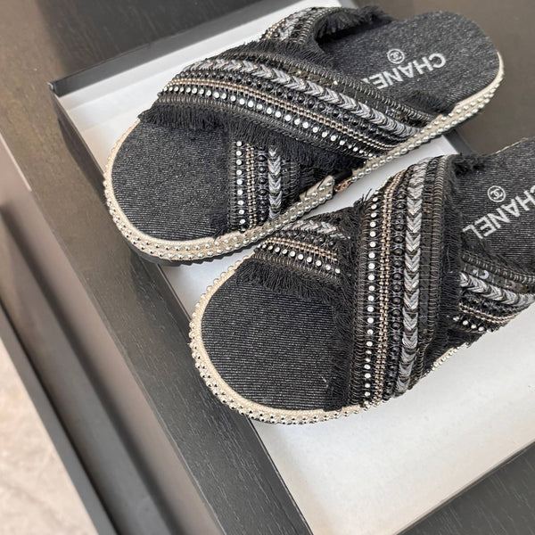 CC 25C Thick-Soled Slipper In Black Denim Space blue Fabric 213231