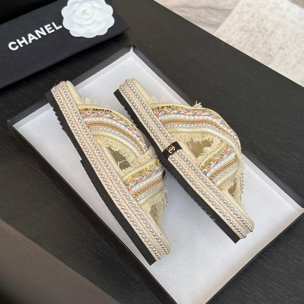 CC 25C Thick-Soled Slipper In Black Denim Navajo White Fabric 213233