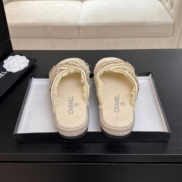 CC 25C Thick-Soled Slipper In Black Denim Navajo White Fabric 213233