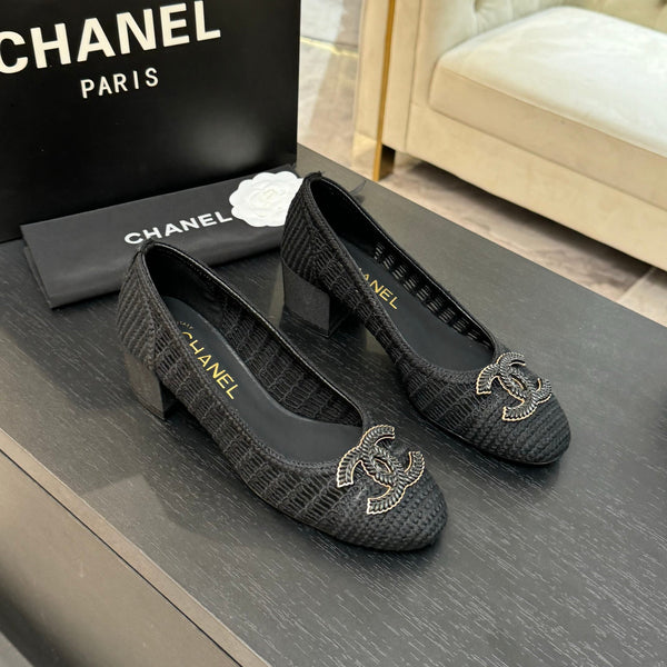 CC 25P Tacco da ballerina 50mm Rafia nera Logo grande