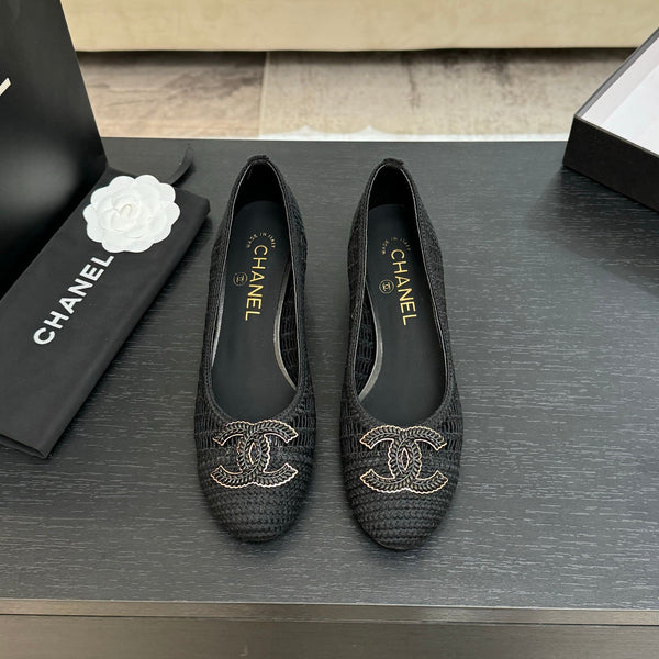 CC 25P Tacco da ballerina 50mm Rafia nera Logo grande