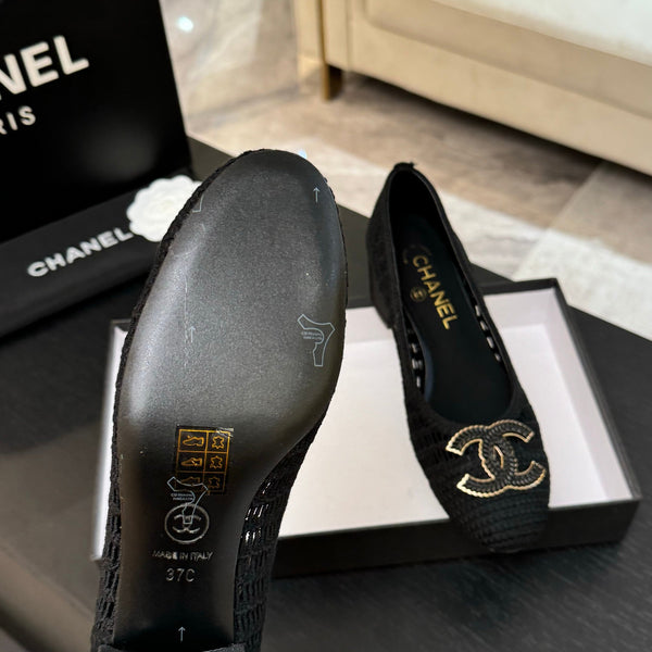 CC 25P Tacco da ballerina 50mm Rafia nera Logo grande